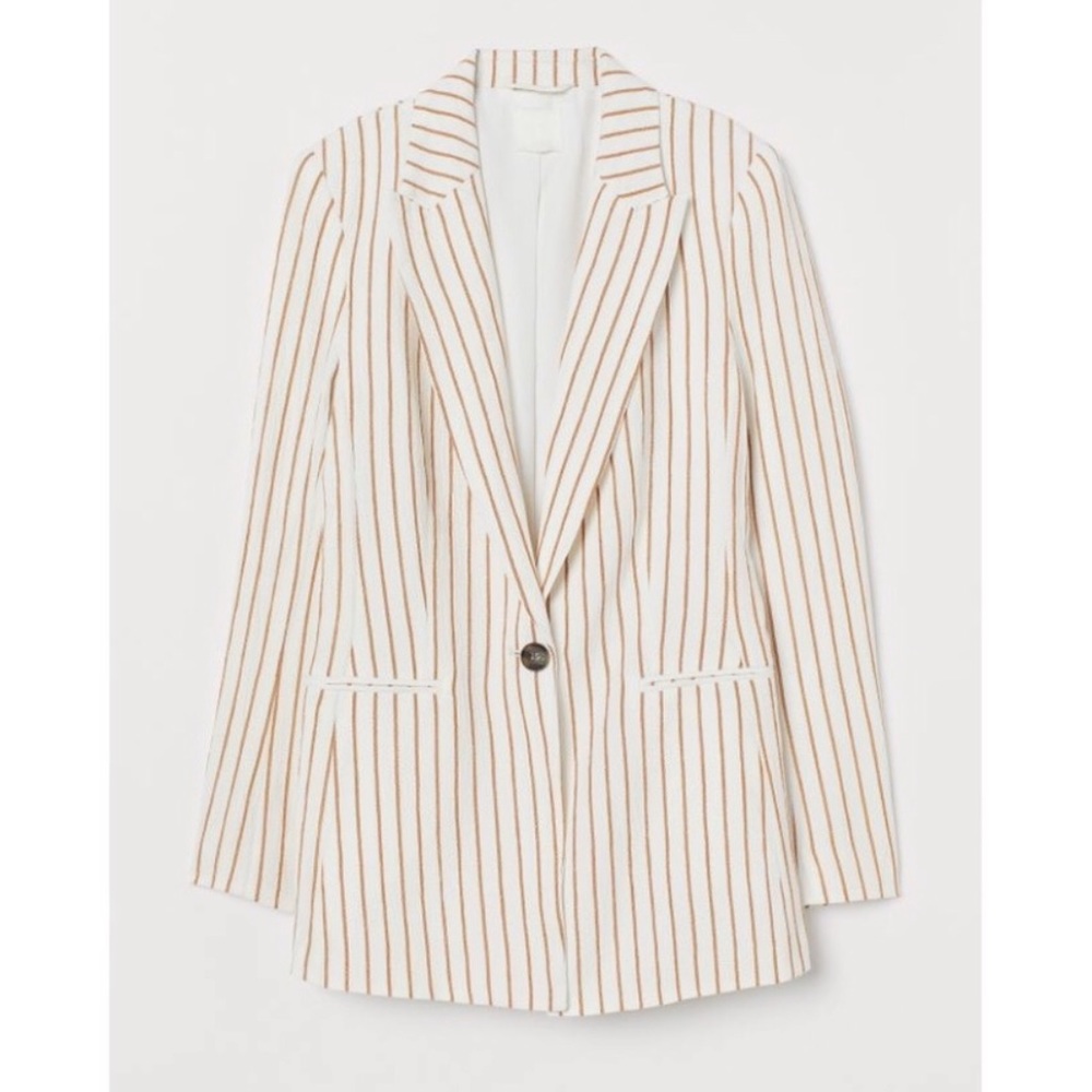 Single Breasted Cream and Camel Striped Blazer